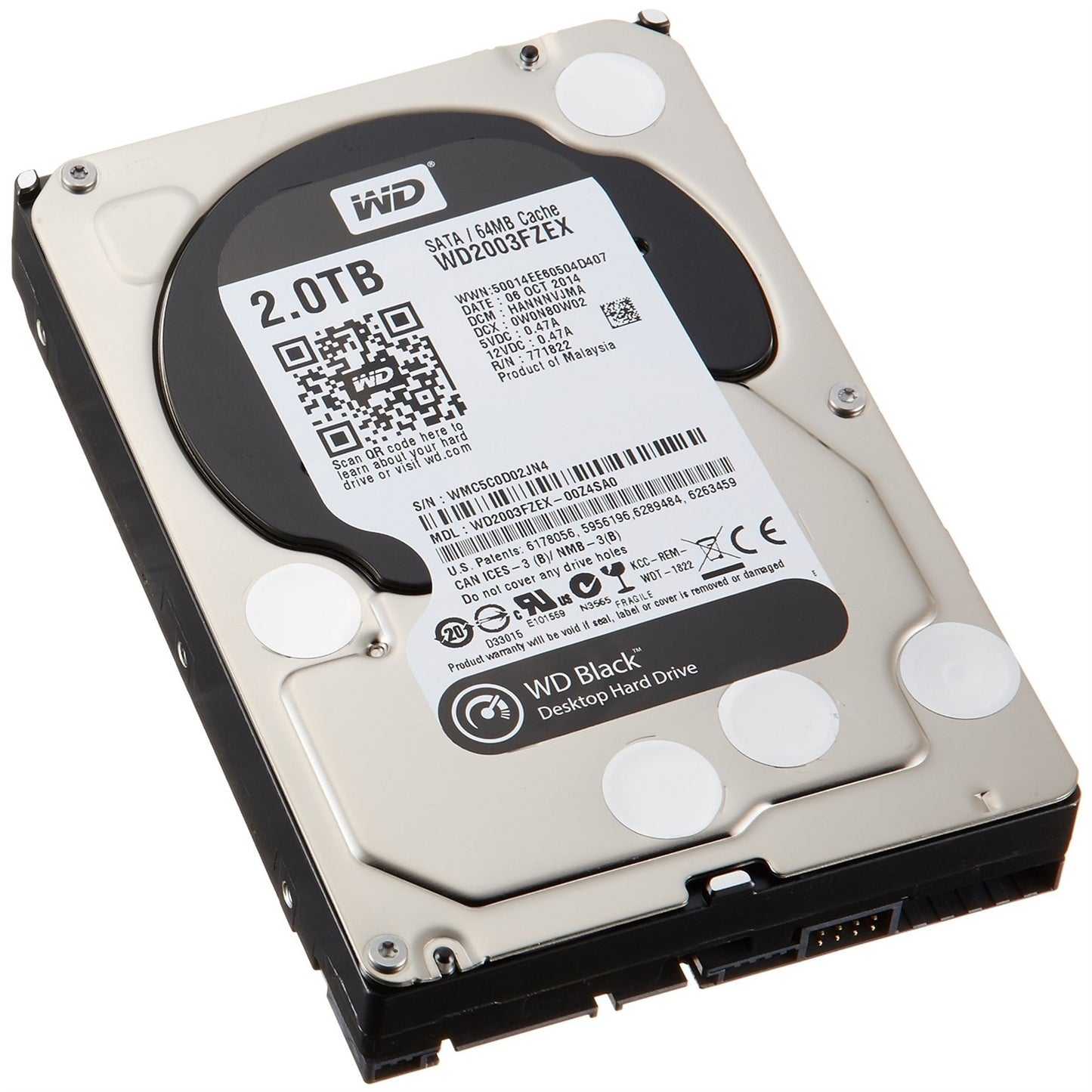 Western Digital Corporation  WD2003FZEX 3.5" 2TB 7200RPM SATA III Hard Disk Drive (HDD), Black